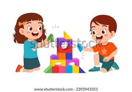 happy little kid play brick with friend