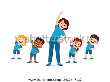 little kid and teacher doing exercise together