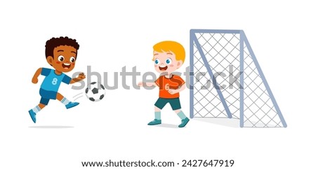 kid play football with friend together