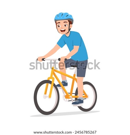 young adult man ride bicycle and feel happy