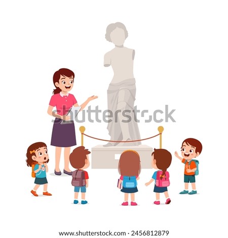 little kid and friends visit museum to watch statue