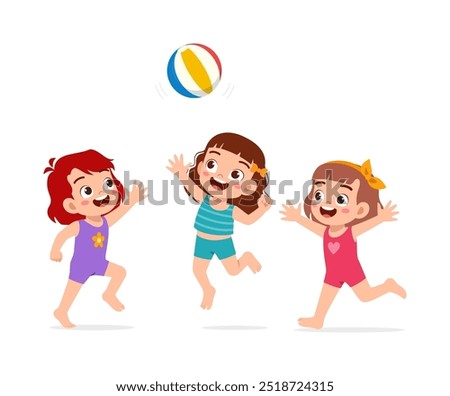 little kid play volley ball in the beach with friend