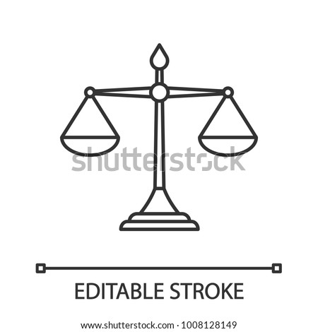 Justice scales linear icon. Thin line illustration. Equality. Judgement. Contour symbol. Vector isolated outline drawing. Editable stroke