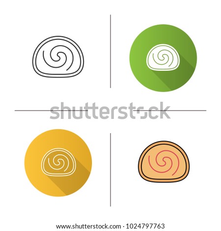 Swiss roll icon. Flat design, linear and color styles. Sponge cake. Jelly roll. Isolated vector illustrations