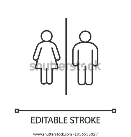 Public toilet information sign linear icon. Thin line illustration. Restroom. Male and female WC. Contour symbol. Vector isolated drawing. Editable stroke