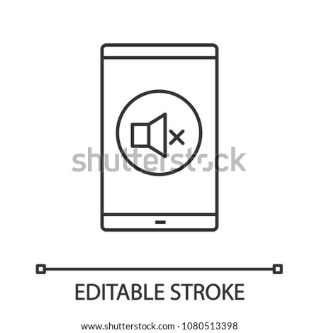 Smartphone sound turning off linear icon. Mute. Thin line illustration. Mobile phone sound control. Contour symbol. Vector isolated outline drawing. Editable stroke