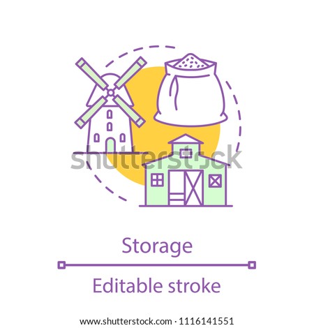 Wheat storage and mill concept icon. Grain elevator idea thin line illustration. Agricultural industry. Farming. Vector isolated outline drawing. Editable stroke