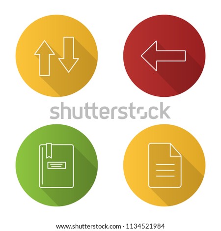 UI/UX flat linear long shadow icons set. Vertical swap, back arrow, notepad, file. Vector outline illustration