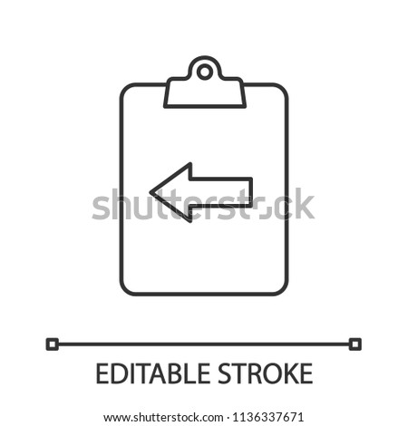 Assignment return linear icon. Thin line illustration. Clipboard with left arrow. Contour symbol. Vector isolated outline drawing. Editable stroke