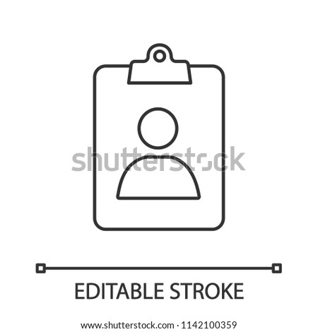 Assignment linear icon. CV. Thin line illustration. User information. Profile. Patient card. Contour symbol. Vector isolated outline drawing. Editable stroke