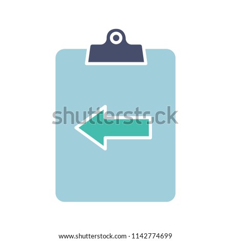 Assignment return glyph color icon. Silhouette symbol on white background with no outline. Clipboard with left arrow. Negative space. Vector illustration