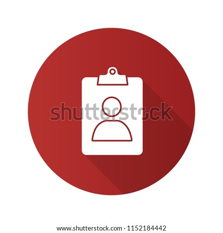 Assignment Ind flat design long shadow glyph icon. CV. User information. Profile. Patient card. Vector silhouette illustration