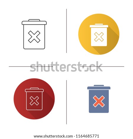 Delete forever button icon. Dustbin.Garbage can, trashcan. Do not discard. Flat design, linear and color styles. Isolated vector illustrations