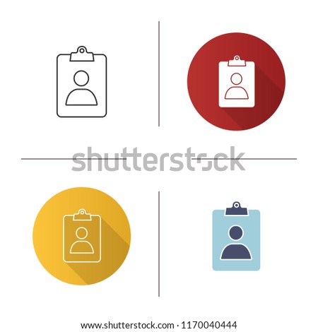 Assignment Ind icon. CV. User information. Profile. Patient card. Flat design, linear and color styles. Isolated vector illustrations