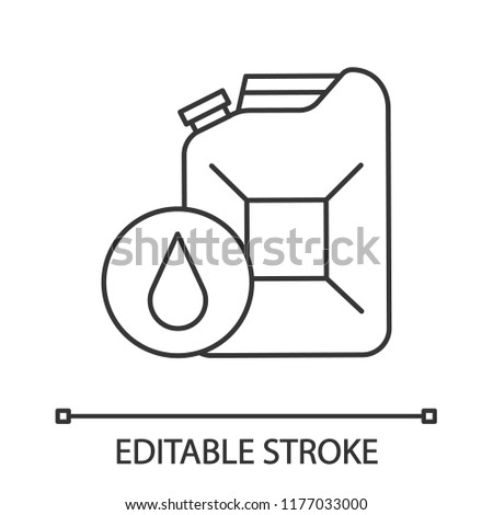 Steel jerry can linear icon. Gasoline can. Petrol. Thin line illustration. Fuel container. Contour symbol. Vector isolated outline drawing. Editable stroke