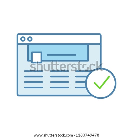Approved website color icon. Web page. Successful login. Authorization. Web site with check mark. Web browser verification. Isolated vector illustration