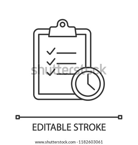 Time management linear icon. Task planning. Thin line illustration. Deadline. Tasks list. Contour symbol. Vector isolated outline drawing. Editable stroke