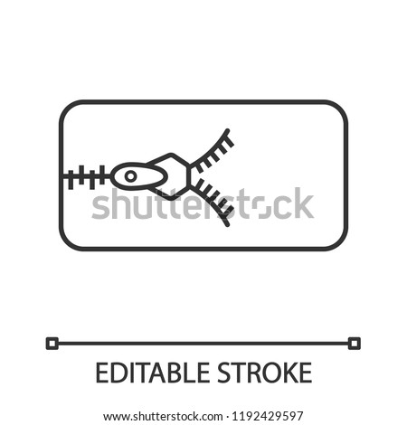 Zipper linear icon. Thin line illustration. Removable mattress cover with zip-fastener. Slide fastener. Contour symbol. Vector isolated outline drawing. Editable stroke