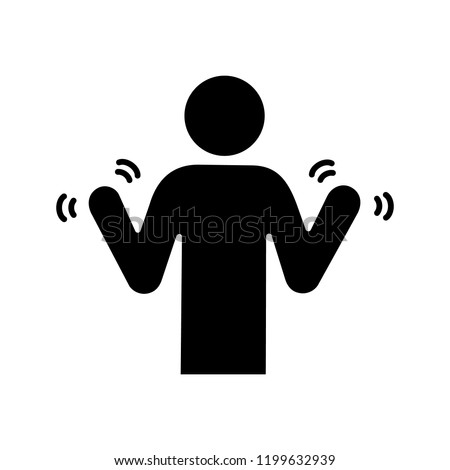 Hands tremor glyph icon. Parkinson's disease. Shaky hands. Anxiety tremor. Muscle twitching. Trembling. Physiological stress symptoms. Silhouette symbol. Negative space. Vector isolated illustration