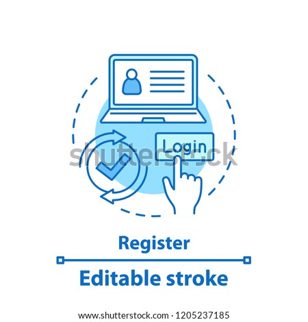 Registration concept icon. Create account idea thin line illustration. New user register. Login. Vector isolated outline drawing. Editable stroke