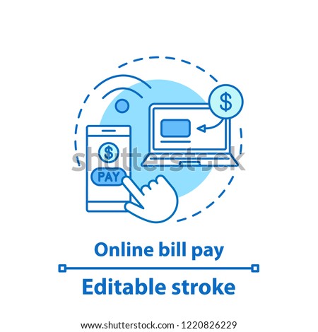 Online bill pay concept icon. Internet shopping. Pay per click. Internet banking. Digital purchase idea thin line illustration. E-payment system. Vector isolated outline drawing. Editable stroke