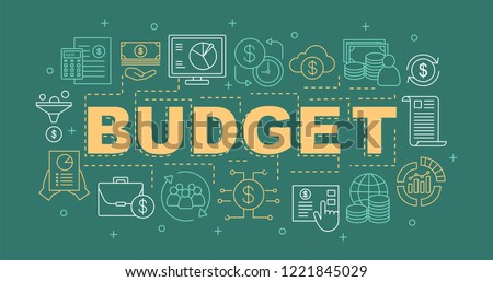 Budget word concepts banner. Funding and financing. Presentation, website. Financial planning. Isolated lettering typography idea with linear icons. Vector outline illustration
