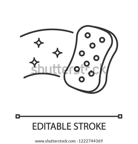 Cleaning sponge linear icon. Kitchen sponge. Thin line illustration. Surface wiping, disinfection. Contour symbol. Vector isolated outline drawing. Editable stroke