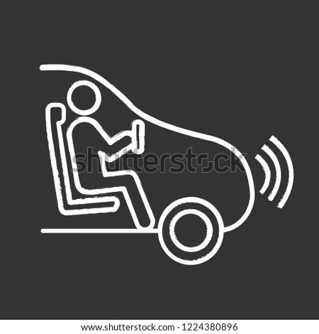 Autonomous car with partial automation chalk icon. Smart car with driver assistance. Intelligent auto. Self driving vehicle hands off level. Isolated vector chalkboard illustration