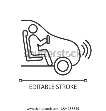 Autonomous car with partial automation linear icon. Smart car with driver. Thin line illustration. Intelligent auto. Self driving vehicle hands off level. Vector isolated drawing. Editable stroke