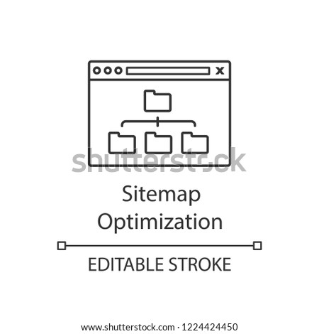 Sitemap optimization linear icon. Site organization. Thin line illustration. Web site map optimization. SEO. Data organization. XML sitemap. Contour vector isolated outline drawing. Editable stroke