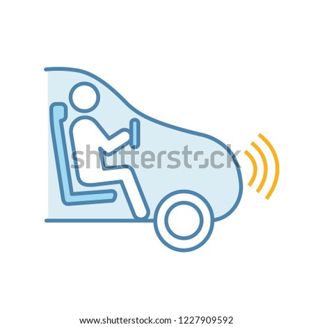 Autonomous car with partial automation color icon. Smart car with driver assistance. Intelligent auto. Self driving vehicle hands off level. Isolated vector illustration