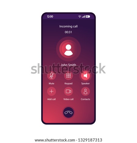 Switch speaker smartphone interface vector template. Mobile app page blue gradient design layout. Incoming call, voicemail screen. Flat UI for application. Mute, keypad buttons. Phone display