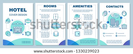 Hotel information brochure template layout. Room options, service. Apartment, accommodation. Flyer, booklet, leaflet print design with linear icons. Vector page layouts for magazines, reports, posters