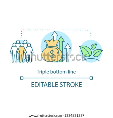 Triple bottom line concept icon. Corporate business accountability idea thin line illustration. Social, environmental, crowdfunding, fundraising. Vector isolated outline drawing. Editable stroke
