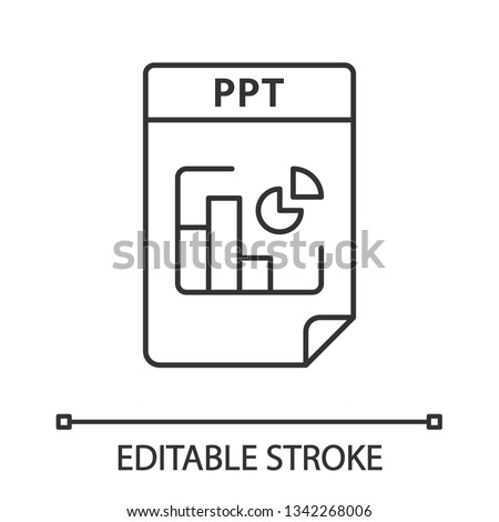 PPT file format linear icon. Presentation file. Slide show. Thin line illustration. Contour symbol. Vector isolated outline drawing. Editable stroke