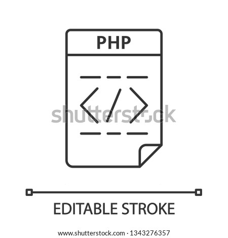 PHP file linear icon. Source code file. Hypertext preprocessor. Thin line illustration. Contour symbol. Vector isolated outline drawing. Editable stroke