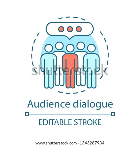 Audience dialogue concept icon. Public opinion. Society, community. Communication idea thin line illustration. Leadership. Meeting. Vector isolated outline drawing. Editable stroke