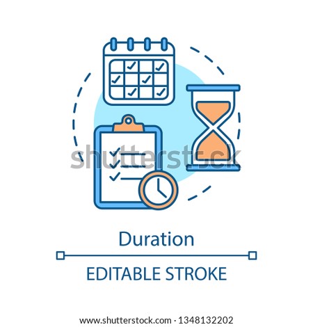 Schedule concept icon. Time management, planning. Calendar, hourglass, tasklist. Timetable. Duration idea thin line illustration. Vector isolated outline drawing. Editable stroke