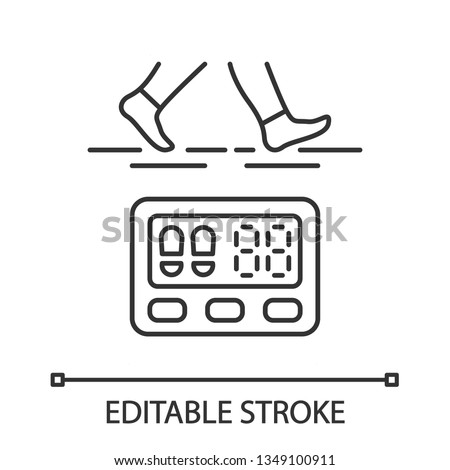 Digital pedometer linear icon. Walking activity indicator. Fitness tracker. Steps counter. Passometer. Thin line illustration. Contour symbol. Vector isolated outline drawing. Editable stroke