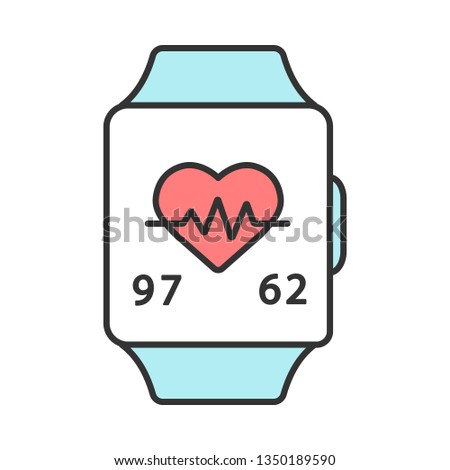 Fitness tracker color icon. Sport bracelet. Pedometer with cardio activity indicator. Heart rate and pulse meter. Heartbeat monitoring device. Smart band, wristwatch. Isolated vector illustration
