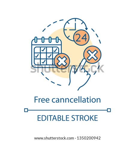 Free cancellation concept icon. Hotel booking online. Deposit back refund. Rejection, delete button. Yes and no click. Cancel reservation idea. Vector isolated outline drawing. Editable stroke