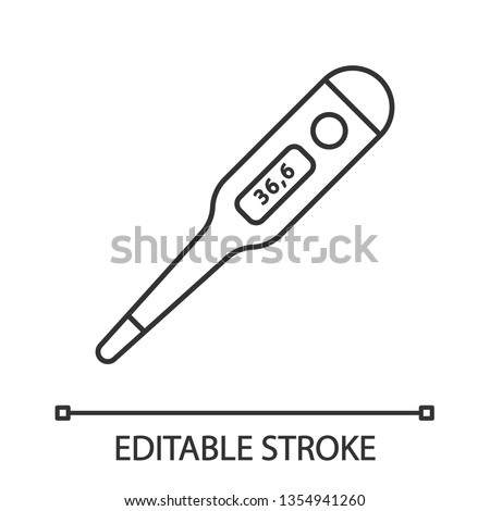 Axillary digital thermometer linear icon. Body temperature measuring. Electronic thermometer. Medical device. Thin line illustration. Contour symbol. Vector isolated outline drawing. Editable stroke