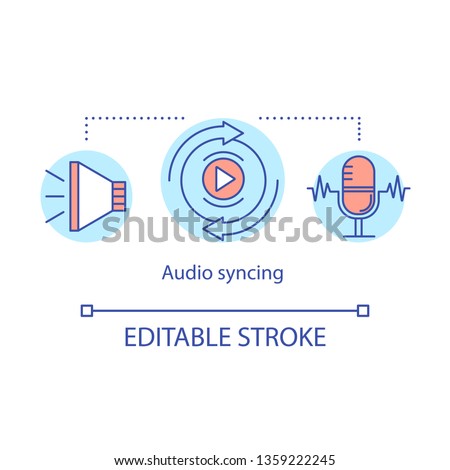 Audio syncing concept icon. Sound production idea thin line illustration. Cinematography. Sound recording, synchronization. Audio capturing, editing. Vector isolated outline drawing. Editable stroke