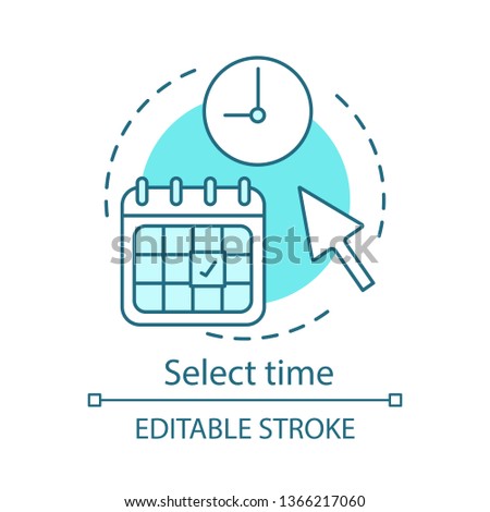 Select time concept icon. Cleaning service booking idea thin line illustration. Online form filling. Scheduling. Home maintenance. Affairs planning. Vector isolated outline drawing. Editable stroke