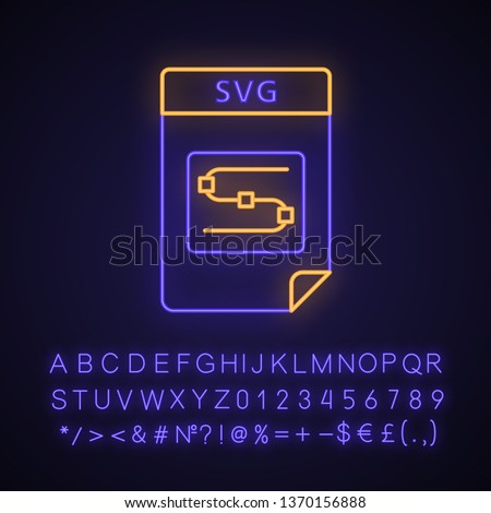 SVG file neon light icon. Scalable vector graphics. Image file format. Glowing sign with alphabet, numbers and symbols. Vector isolated illustration