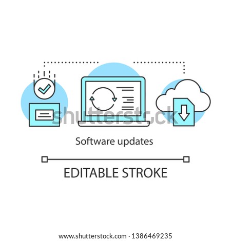 Software updates concept icon. Computer programs idea thin line illustration. Frontend development. CRM system software programming. Vector isolated outline drawing. Editable stroke