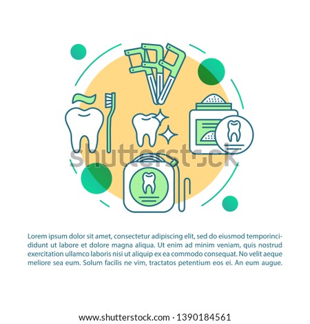 Oral hygiene article page vector template. Removal of plaque. Brochure, magazine, booklet design element with linear icons and text boxes. Print design. Concept illustrations with text space