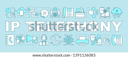 IP telephony word concepts banner. Telephone communication. Internet chat. Computer software. Presentation, website. Isolated lettering typography idea with linear icons. Vector outline illustration