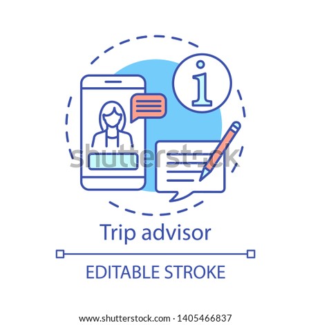 Trip advisor concept icon. Traveling idea thin line illustration. Travel agency service, infocenter. Tour advice. Discounts, special offers. Vector isolated outline drawing. Editable stroke