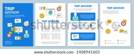 Trip advisor brochure template layout. Trip planning. Flyer, booklet, leaflet print design, linear illustrations. Travel agency. Vector page layouts for magazines, annual reports, advertising posters